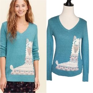 Hollister turquoise llama v-neck sweater Women's size small